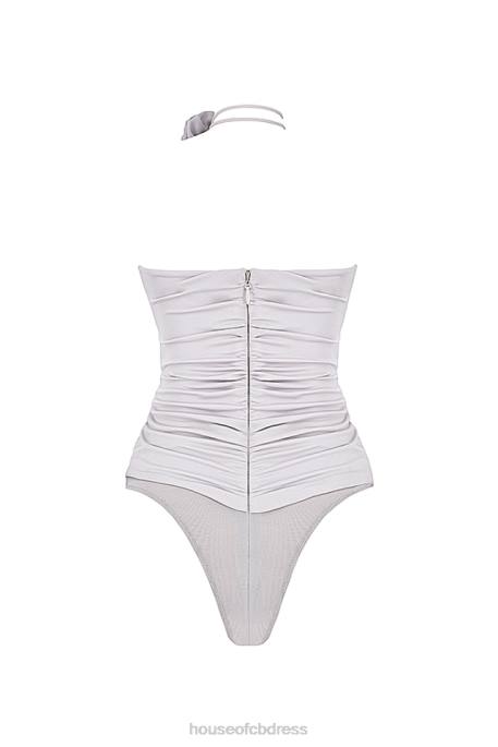 House of CB Joie Grey Flower Trimmed Bodysuit Clothing 4H6N713
