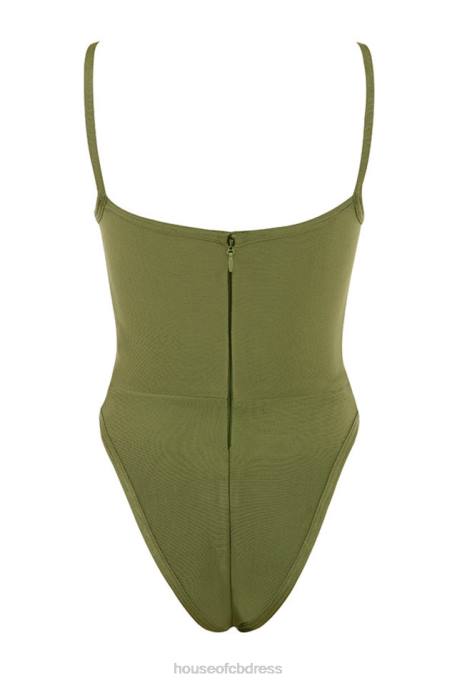 House of CB Kamila Olive Sweetheart Neckline Bandage Bodysuit Clothing 4H6N756