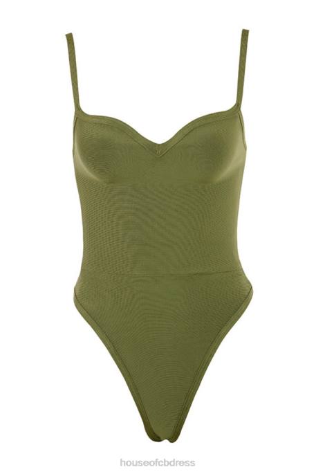 House of CB Kamila Olive Sweetheart Neckline Bandage Bodysuit Clothing 4H6N756