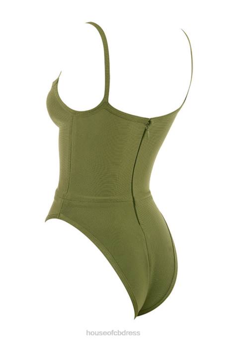 House of CB Kamila Olive Sweetheart Neckline Bandage Bodysuit Clothing 4H6N756