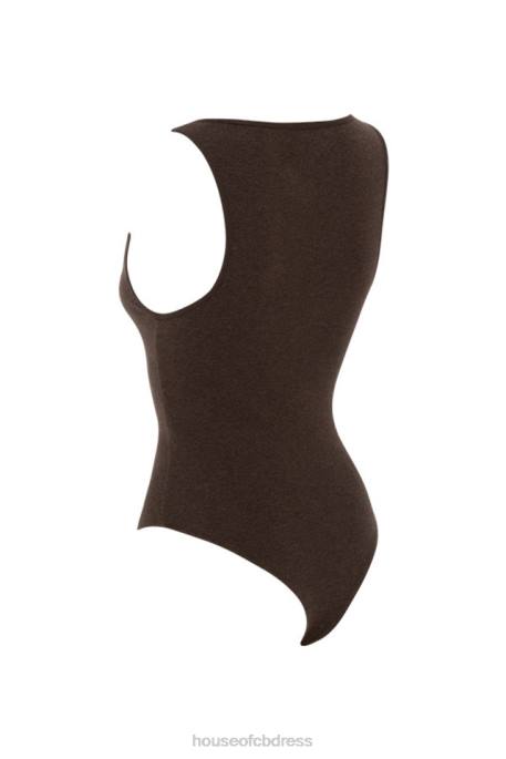 House of CB Karisa Brown V-Neck Bodysuit Clothing 4H6N770