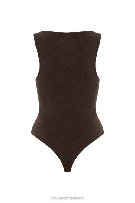 House of CB Karisa Brown V-Neck Bodysuit Clothing 4H6N770