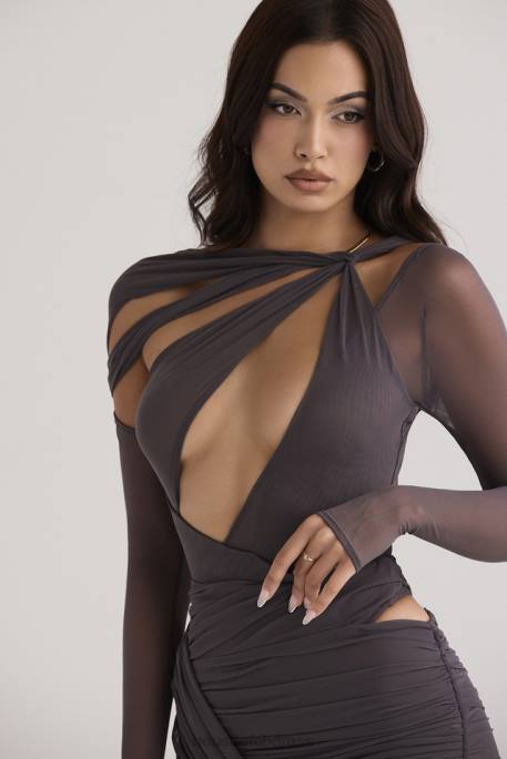 House of CB Lilah Shadow Asymmetric Cutout Bodysuit Clothing 4H6N720