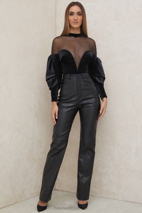 House of CB Monique Black Velvet and Tulle Bodysuit Clothing 4H6N775