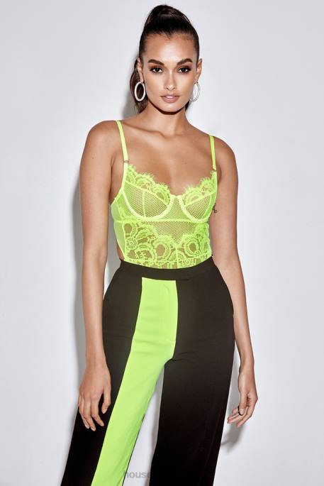 House of CB Nadia Neon Yellow Lace Bodysuit Clothing 4H6N814