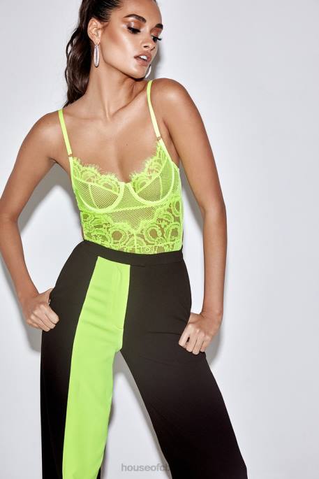 House of CB Nadia Neon Yellow Lace Bodysuit Clothing 4H6N814