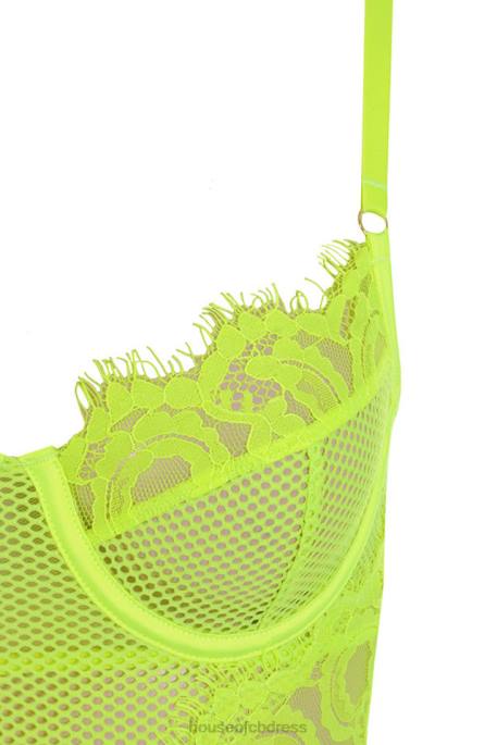 House of CB Nadia Neon Yellow Lace Bodysuit Clothing 4H6N814