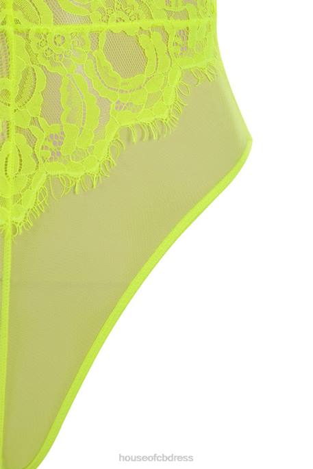 House of CB Nadia Neon Yellow Lace Bodysuit Clothing 4H6N814