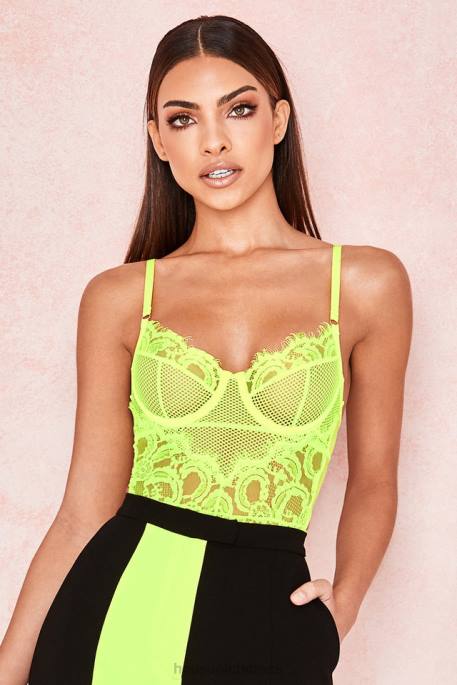 House of CB Nadia Neon Yellow Lace Bodysuit Clothing 4H6N814