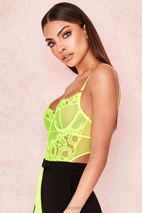 House of CB Nadia Neon Yellow Lace Bodysuit Clothing 4H6N814