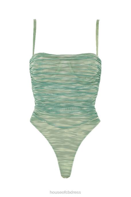 House of CB Pearl Ivy Print Ruched Mesh Bodysuit Clothing 4H6N757