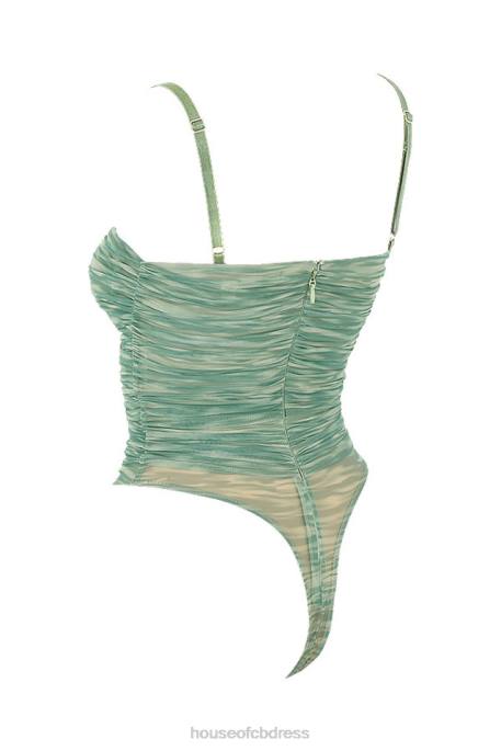 House of CB Pearl Ivy Print Ruched Mesh Bodysuit Clothing 4H6N757