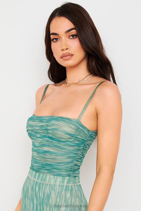 House of CB Pearl Ivy Print Ruched Mesh Bodysuit Clothing 4H6N757