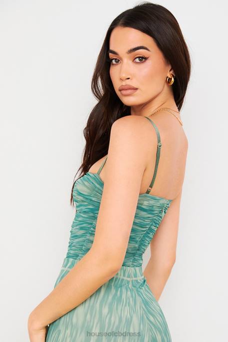 House of CB Pearl Ivy Print Ruched Mesh Bodysuit Clothing 4H6N757