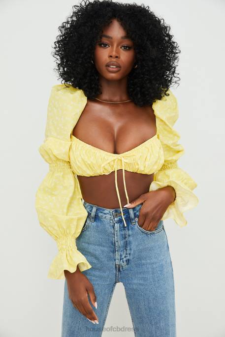 House of CB Henrietta Lemon Floral Shirred Bralette Top Clothing 4H6N746