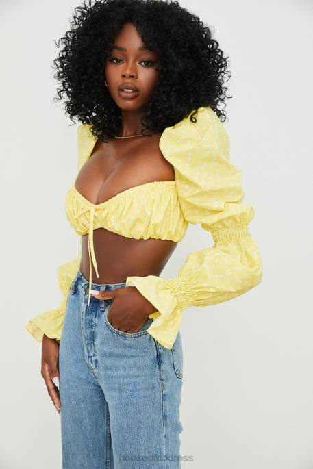 House of CB Henrietta Lemon Floral Shirred Bralette Top Clothing 4H6N746