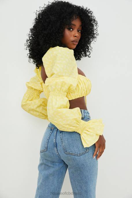 House of CB Henrietta Lemon Floral Shirred Bralette Top Clothing 4H6N746