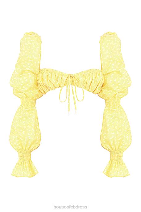House of CB Henrietta Lemon Floral Shirred Bralette Top Clothing 4H6N746