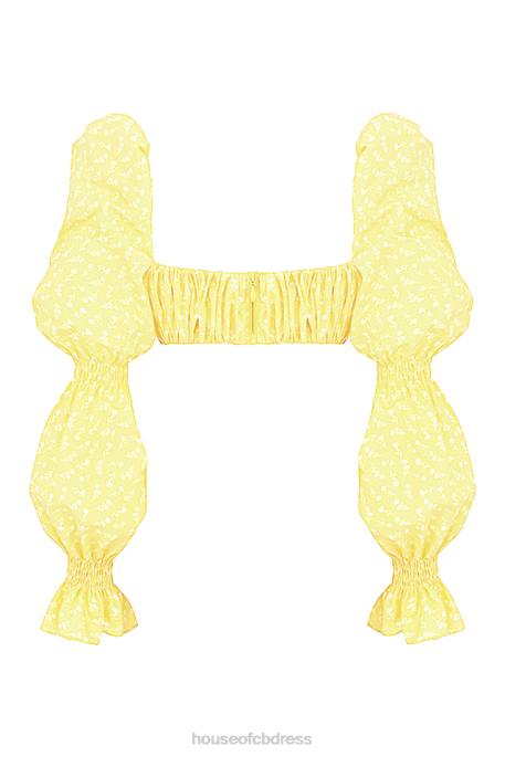 House of CB Henrietta Lemon Floral Shirred Bralette Top Clothing 4H6N746