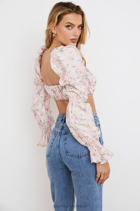 House of CB Henrietta Pink Floral Shirred Bralette Top Clothing 4H6N745