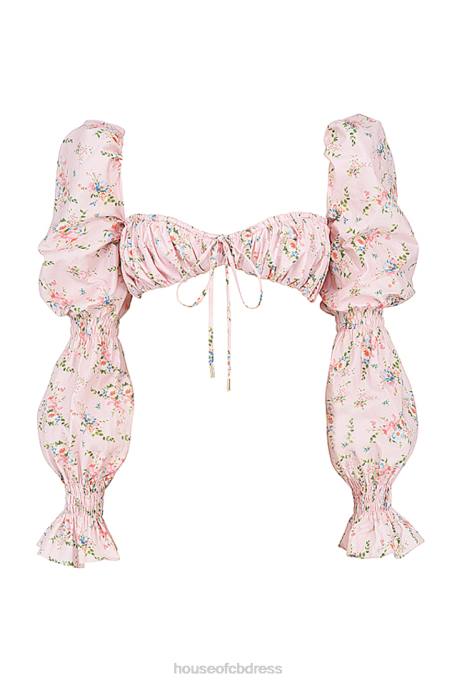 House of CB Henrietta Pink Floral Shirred Bralette Top Clothing 4H6N745