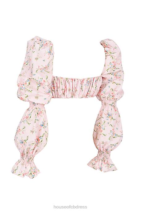 House of CB Henrietta Pink Floral Shirred Bralette Top Clothing 4H6N745
