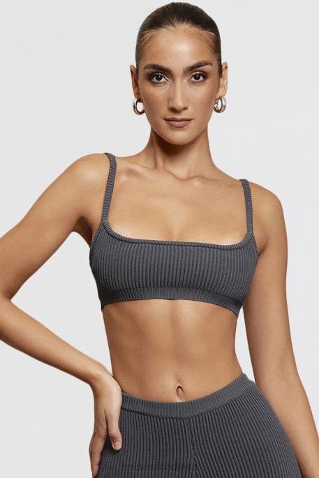 House of CB Mischa Dark Grey Ribbed Knit Bralette Clothing 4H6N703