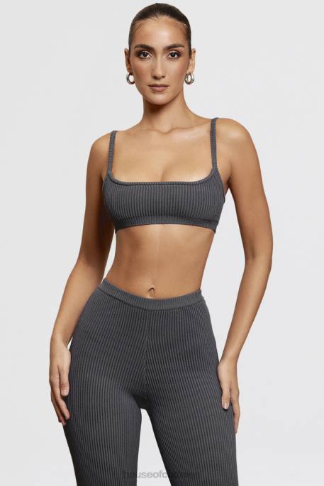 House of CB Mischa Dark Grey Ribbed Knit Bralette Clothing 4H6N703