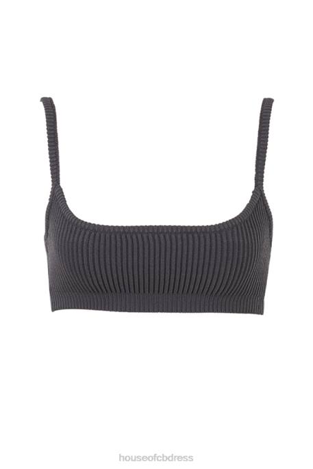 House of CB Mischa Dark Grey Ribbed Knit Bralette Clothing 4H6N703