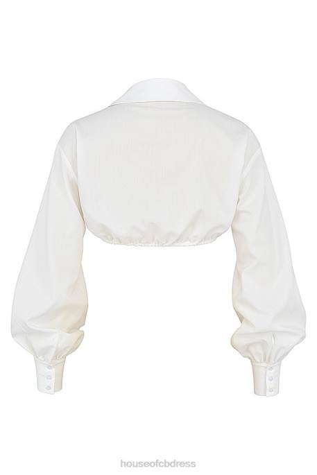 House of CB Mistress Rocks Wishlist White Balloon Sleeve Cropped Shirt With Bralette Clothing 4H6N739