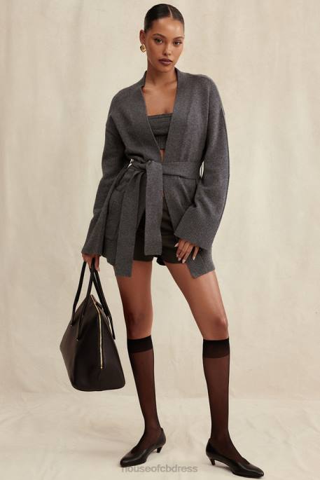 House of CB Alaia Charcoal Cashmere Blend Belted Cardigan Clothing 4H6N652