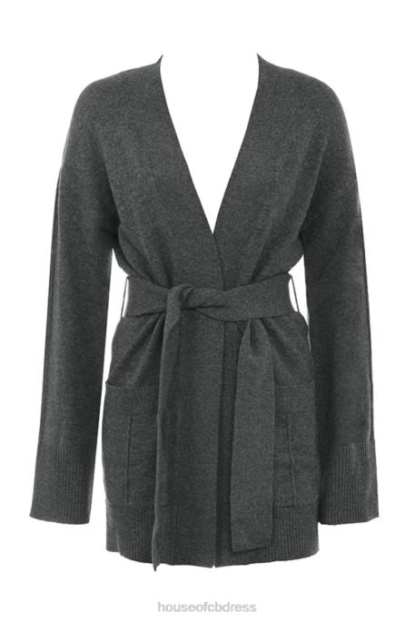 House of CB Alaia Charcoal Cashmere Blend Belted Cardigan Clothing 4H6N652