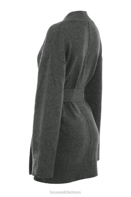 House of CB Alaia Charcoal Cashmere Blend Belted Cardigan Clothing 4H6N652