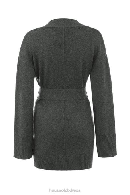 House of CB Alaia Charcoal Cashmere Blend Belted Cardigan Clothing 4H6N652
