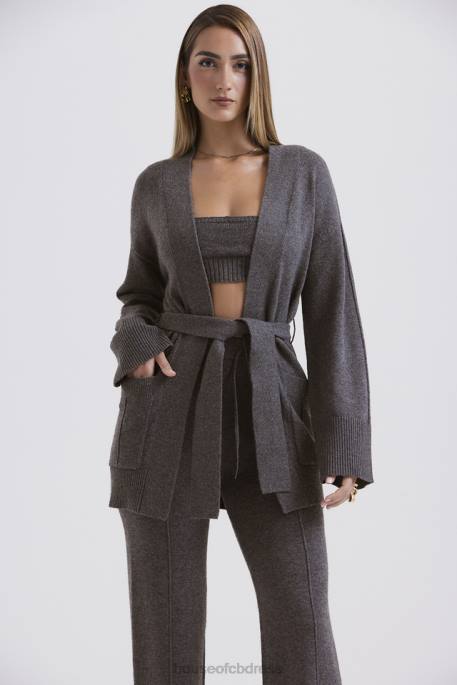 House of CB Alaia Charcoal Cashmere Blend Belted Cardigan Clothing 4H6N652