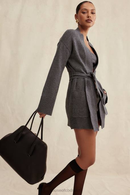 House of CB Alaia Charcoal Cashmere Blend Belted Cardigan Clothing 4H6N652