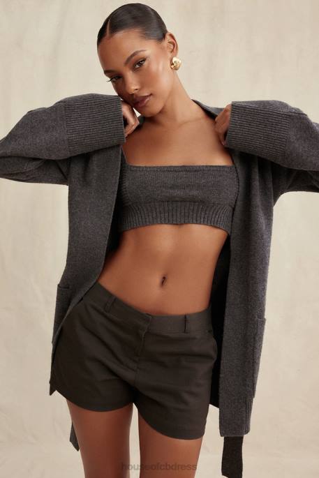 House of CB Alaia Charcoal Cashmere Blend Belted Cardigan Clothing 4H6N652