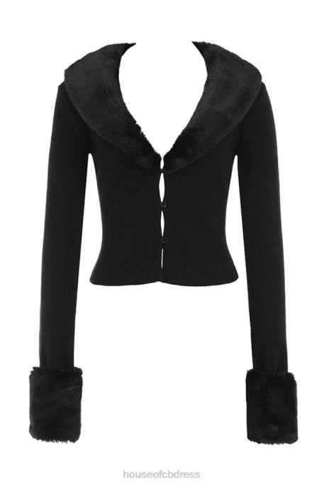 House of CB Blanche Black Faux Fur Trim Cardigan Clothing 4H6N693