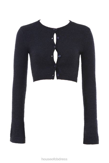 House of CB Lulie Navy Fluffy Knit Cropped Cardigan Clothing 4H6N734