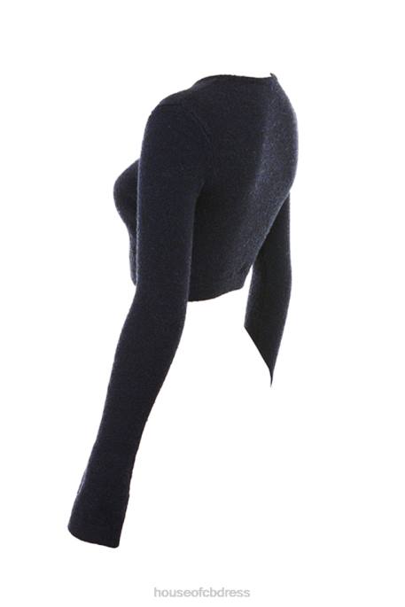House of CB Lulie Navy Fluffy Knit Cropped Cardigan Clothing 4H6N734