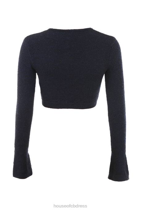 House of CB Lulie Navy Fluffy Knit Cropped Cardigan Clothing 4H6N734