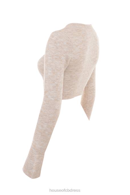 House of CB Lulie Oatmeal Fluffy Knit Cropped Cardigan Clothing 4H6N733