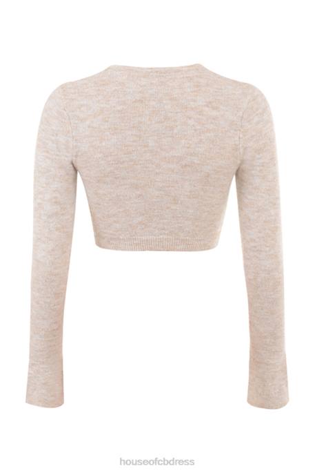 House of CB Lulie Oatmeal Fluffy Knit Cropped Cardigan Clothing 4H6N733