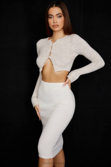 House of CB Lulie Oatmeal Fluffy Knit Cropped Cardigan Clothing 4H6N733