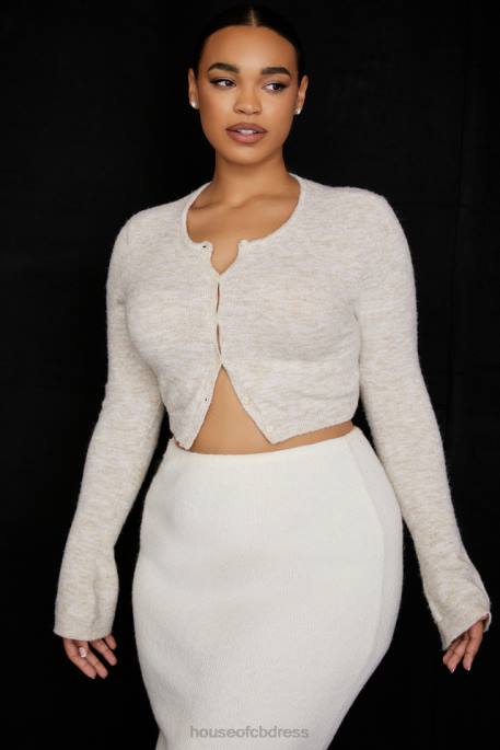 House of CB Lulie Oatmeal Fluffy Knit Cropped Cardigan Clothing 4H6N733