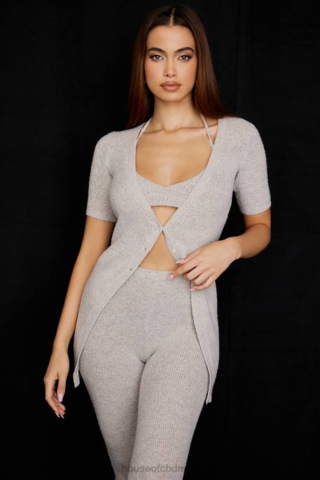 House of CB Opal Oatmeal Ribbed Knit Cardigan Clothing 4H6N730