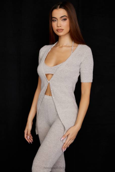 House of CB Opal Oatmeal Ribbed Knit Cardigan Clothing 4H6N730
