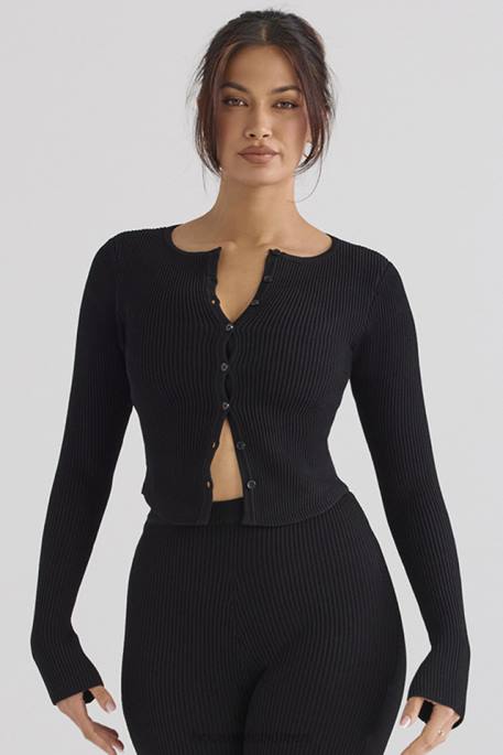 House of CB Sylvia Black Ribbed Knit Cardigan Clothing 4H6N695