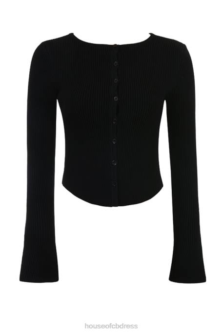House of CB Sylvia Black Ribbed Knit Cardigan Clothing 4H6N695