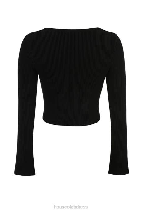 House of CB Sylvia Black Ribbed Knit Cardigan Clothing 4H6N695